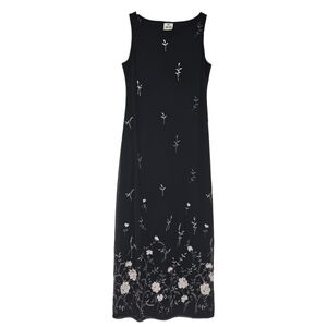 90s VTG  black and silver floral Fairy Grunge Jalate maxi Slip dress‎ SZ Large